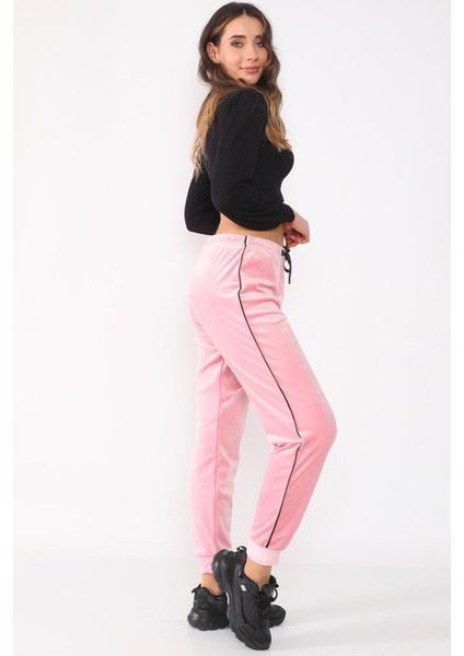 Yüksek Bel Pudra Kadife Kadın Cepsiz Eşofman Altı indirimleri