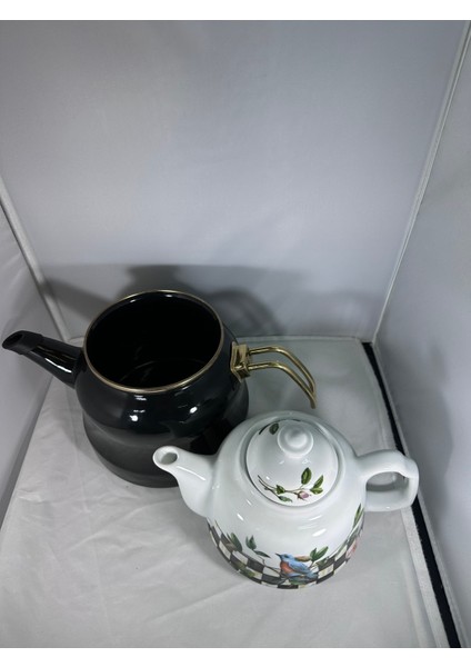 Miss Betty Emaye Desenli Çaydanlık Porselen Demlikli Büyük Boy