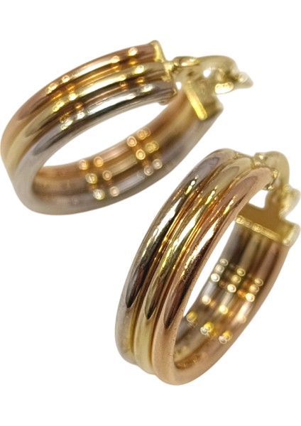 19MM Klasik Üçlü Halka Küpe 14 Ayar Altın Hd Videolu