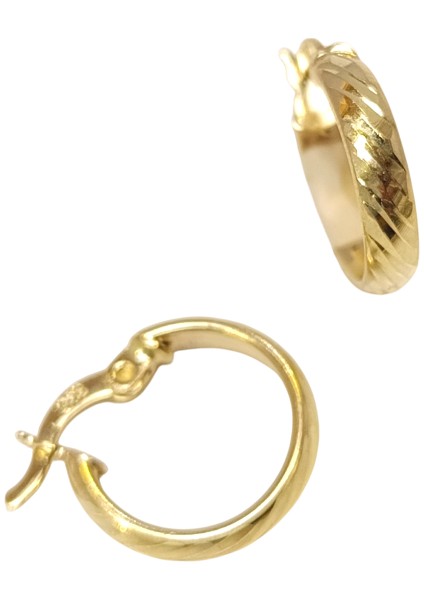 16.5mm Burgu Çizgili Halka Küpe 14 Ayar Altın Hd Videolu