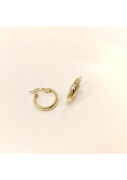 16.5mm Burgu Çizgili Halka Küpe 14 Ayar Altın Hd Videolu modelleri