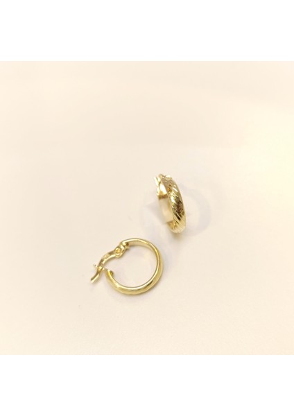 16.5mm Burgu Çizgili Halka Küpe 14 Ayar Altın Hd Videolu fırsatları