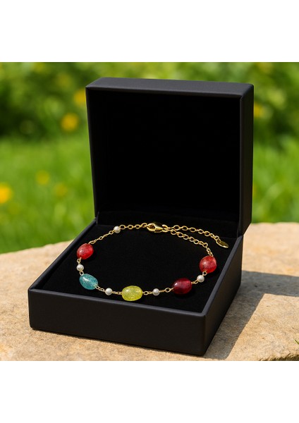 Aurora Gem 18 Ayar Altın Kaplama Paslanmaz Çelik Renkli Taş Detaylı Bileklik – Yaz Işıltısı