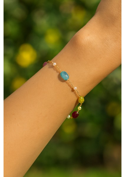 Aurora Gem 18 Ayar Altın Kaplama Paslanmaz Çelik Renkli Taş Detaylı Bileklik – Yaz Işıltısı fiyatları