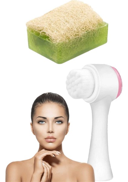 2'li Tüm Cilt Bakım Seti Kabak Lifli Avokado Sabun Çift Taraflı Yüz Temizleme Fırçası