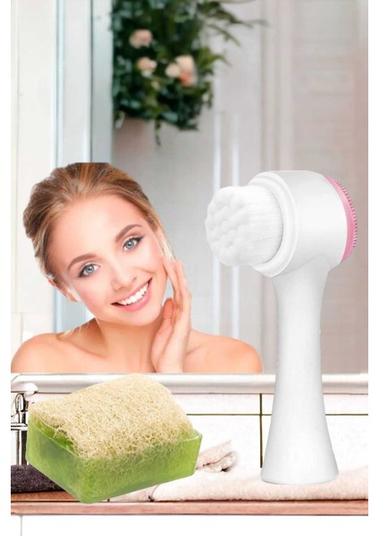 2'li Tüm Cilt Bakım Seti Kabak Lifli Avokado Sabun Çift Taraflı Yüz Temizleme Fırçası fiyatları