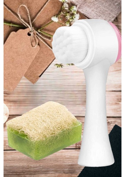 2'li Tüm Cilt Bakım Seti Kabak Lifli Avokado Sabun Çift Taraflı Yüz Temizleme Fırçası fırsatları