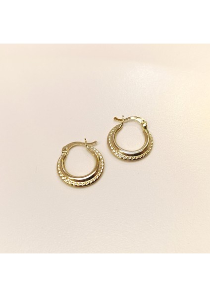 15MM Tırtıklı Halka Küpe 14 Ayar Altın Hd Videolu modelleri