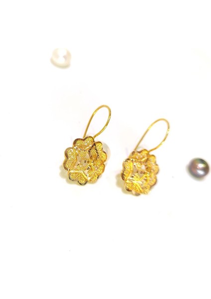 18MM Gül Sallanan Küpe 14 Ayar Altın Hd Videolu