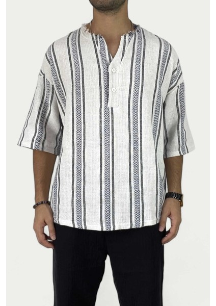 Yeşil Oversize Yazlık Keten Yarım Gömlek