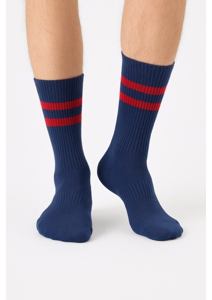 Erkek Lacivert Soket Çorap 2’li Set – Çizgili Pamuklu Spor ve Günlük Kullanım – Plus Scorpion fiyatları