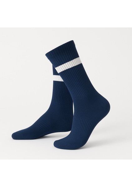 Erkek Lacivert Soket Çorap 2’li Set – Çizgili Pamuklu Spor ve Günlük Kullanım – Plus Scorpion