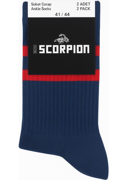 Erkek Lacivert Soket Çorap 2’li Set – Çizgili Pamuklu Spor ve Günlük Kullanım – Plus Scorpion