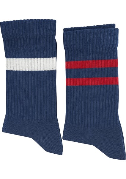 Erkek Lacivert Soket Çorap 2’li Set – Çizgili Pamuklu Spor ve Günlük Kullanım – Plus Scorpion