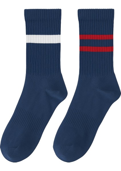 Erkek Lacivert Soket Çorap 2’li Set – Çizgili Pamuklu Spor ve Günlük Kullanım – Plus Scorpion