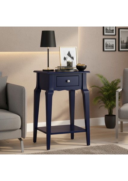 Masif Konik Lacivert Raflı Yan Sehpa - Saksılık