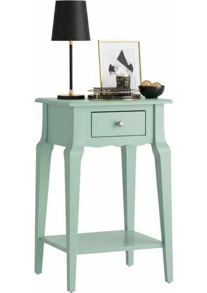 Masif Konik Su Yeşili Raflı Yan Sehpa - Saksılık modelleri