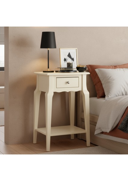 Masif Konik Krem Raflı Komodin - Mini Dresuar