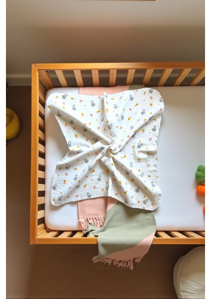 Minika Çok Amaçlı Müslin Minik Tavşan 80 x 90 cm Yenidoğan Örtü Bez