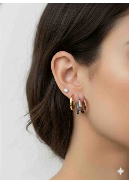 ​✨ Üç Renk Uyumlu Halkalı Küpe Seti - Şıklığı Yakala!