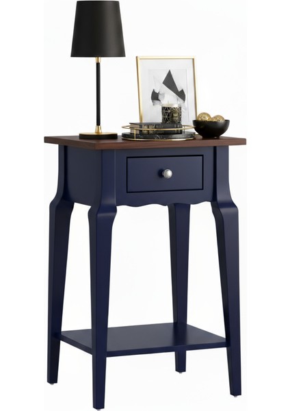 Masif Konik Lacivert Ceviz Raflı Komodin - Mini Dresuar modelleri