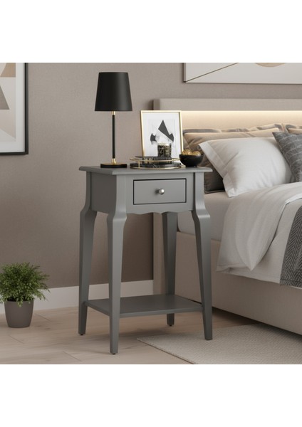 Masif Konik Gri Raflı Komodin - Mini Dresuar