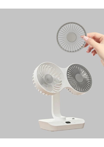 Kablosuz USB Şarjlı 720° Döner Masaüstü Fan - Çift Taraflı Serinlik ve Gece Lambası fiyatları