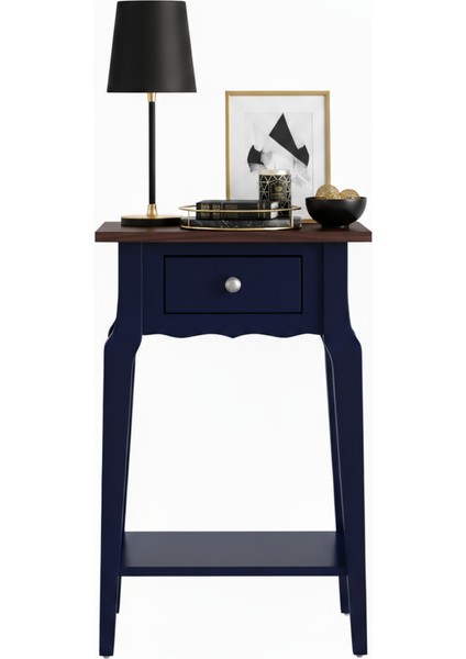 Masif Konik Lacivert Ceviz Raflı Yan Sehpa - Saksılık fiyatları