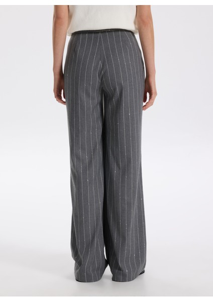 Normal Bel Geniş Fit Gri - Beyaz Kadın Pantolon F5WL-PNT0134 indirimleri