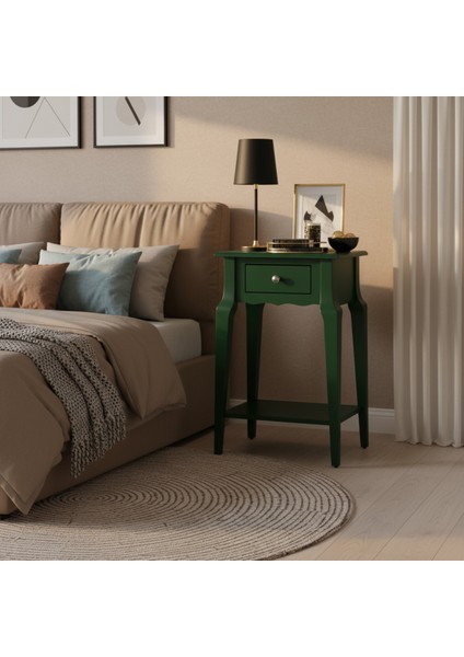 Masif Konik Yeşil Raflı Komodin - Mini Dresuar