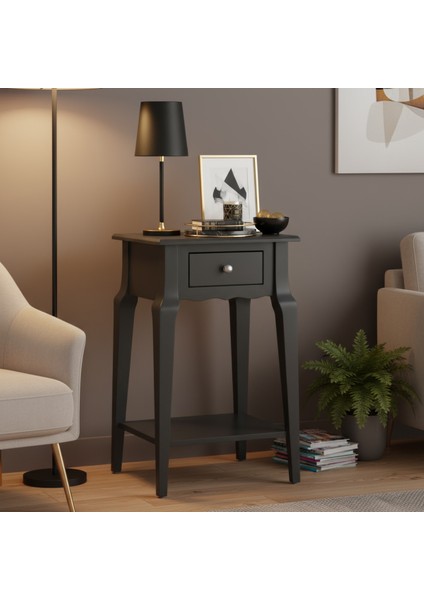 Masif Konik Antrasit Raflı Yan Sehpa - Saksılık