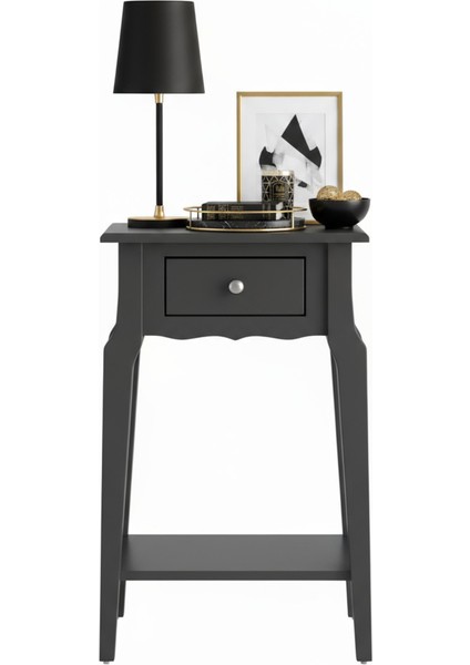 Masif Konik Antrasit Raflı Yan Sehpa - Saksılık fiyatları