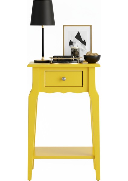 Masif Konik Sarı Raflı Raflı Yan Sehpa - Saksılık fiyatları