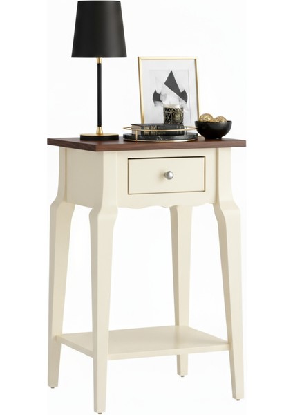 Masif Konik Krem Ceviz Raflı Komodin - Mini Dresuar modelleri