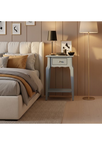 Masif Konik Mavi Raflı Komodin - Mini Dresuar