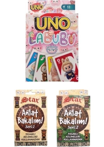 Labubu Uno + Anlat Bakalım Seri 1 + Seri 2 Oyun Kartları - 3 Lü Set