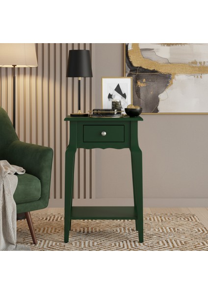 Masif Konik Yeşil Raflı Yan Sehpa - Saksılık