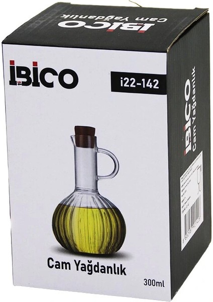 MİNİ CAM YAĞDANLIK ÇİZGİLİ DESEN 300ML AHŞAP BAMBU MANTAR TIPA (4887)