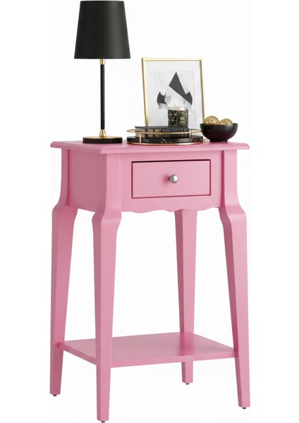 Masif Konik Pembe Raflı Yan Sehpa - Saksılık modelleri