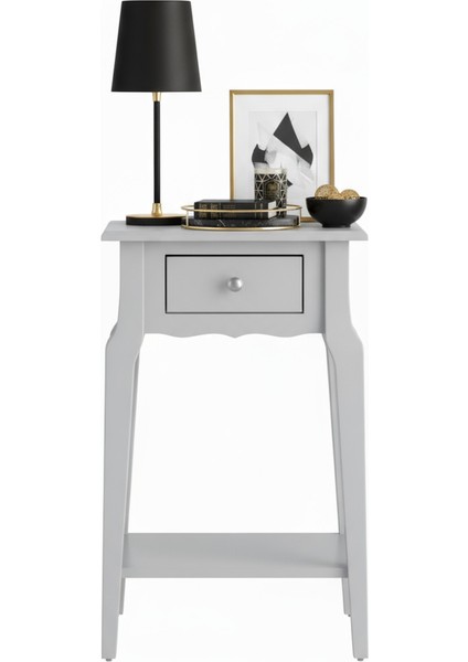 Masif Konik Açık Gri Raflı Yan Sehpa - Saksılık fiyatları