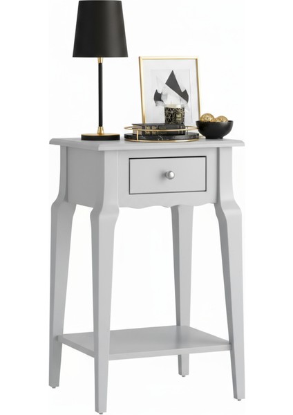 Masif Konik Açık Gri Raflı Yan Sehpa - Saksılık modelleri