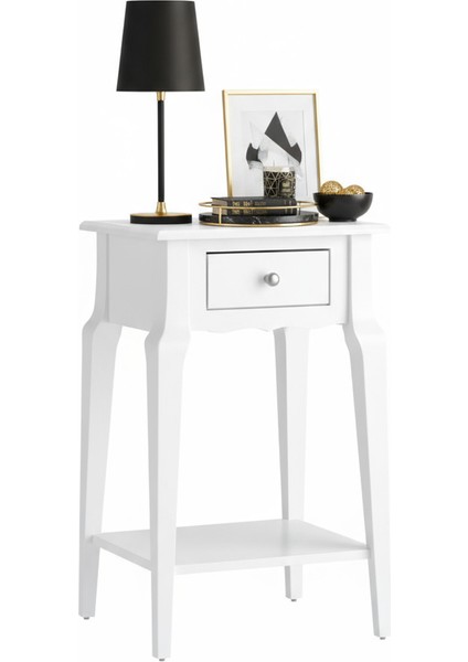 Masif Konik Beyaz Raflı Komodin - Mini Dresuar modelleri