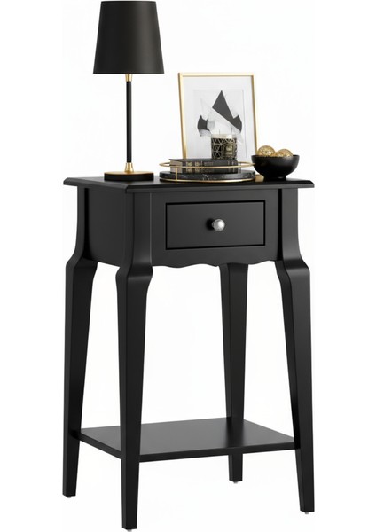 Masif Konik Siyah Raflı Yan Sehpa - Saksılık modelleri