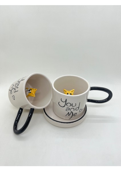 Kedili Kupa El Yapımı Seramik Kupa ve Tabak