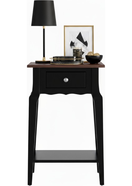 Masif Konik Siyah Ceviz Raflı Komodin - Mini Dresuar fiyatları