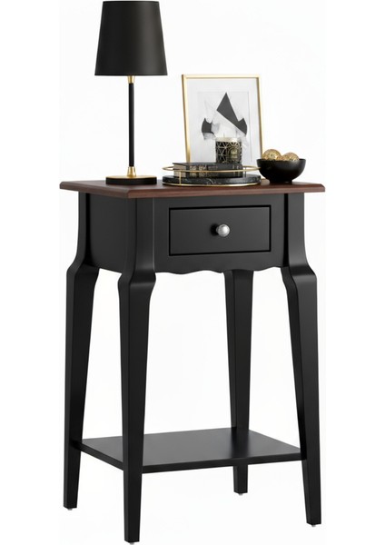 Masif Konik Siyah Ceviz Raflı Komodin - Mini Dresuar modelleri