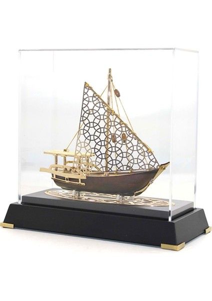 Pirinç Yelkenli Gemi Altın Kaplama Katar Dhow Teknesi Deri Kutulu 23CM No.2 modelleri