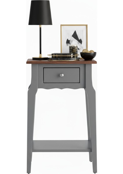 Masif Konik Gri Ceviz Raflı Yan Sehpa - Saksılık fiyatları