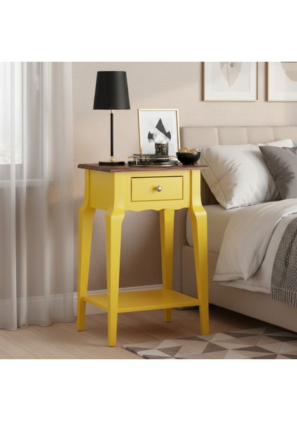 Masif Konik Sarı Ceviz Raflı Komodin - Mini Dresuar