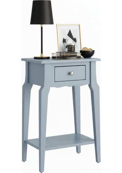 Masif Konik Mavi Raflı Yan Sehpa - Saksılık modelleri